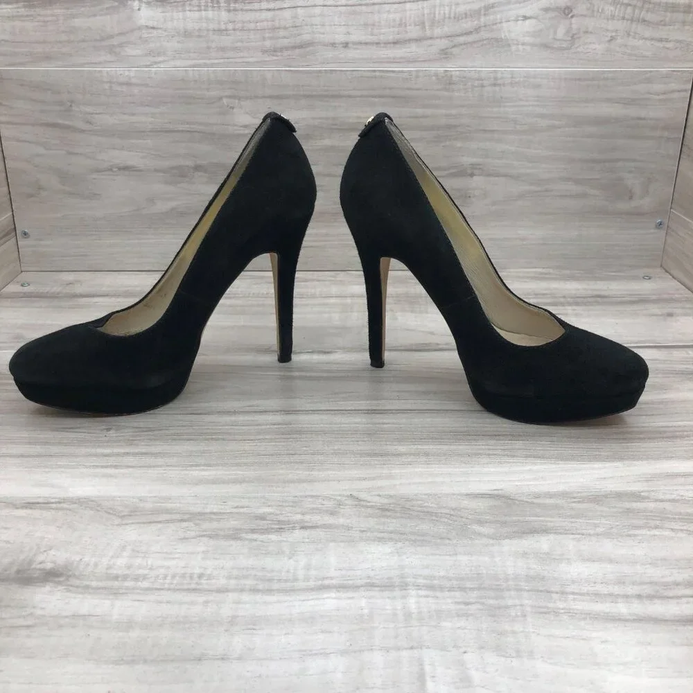 Michael Kors Heels Womens 7.5M York Black Suede Slip on Stiletto Platform Shoes